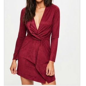 Missguided • burgundy suede wrap front dress